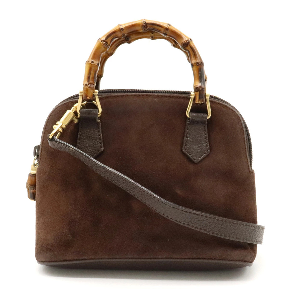 Gucci Bamboo Handbag Shoulder Suede Leather Brown